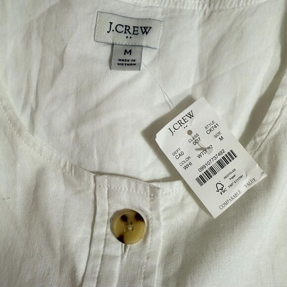 J.CREW Linen-Blend Button-Front Shell M White Tank Top Crewneck NWT B5 - Picture 4 of 5